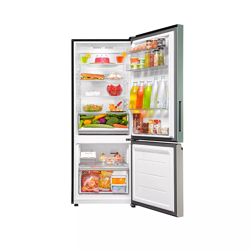 Haier  Vogue Series 325L Sage Green Glass  Finish Bottom Mounted 14 in 1 Convertible Modes Frost Free Refrigerator HRB-3752SGG-P